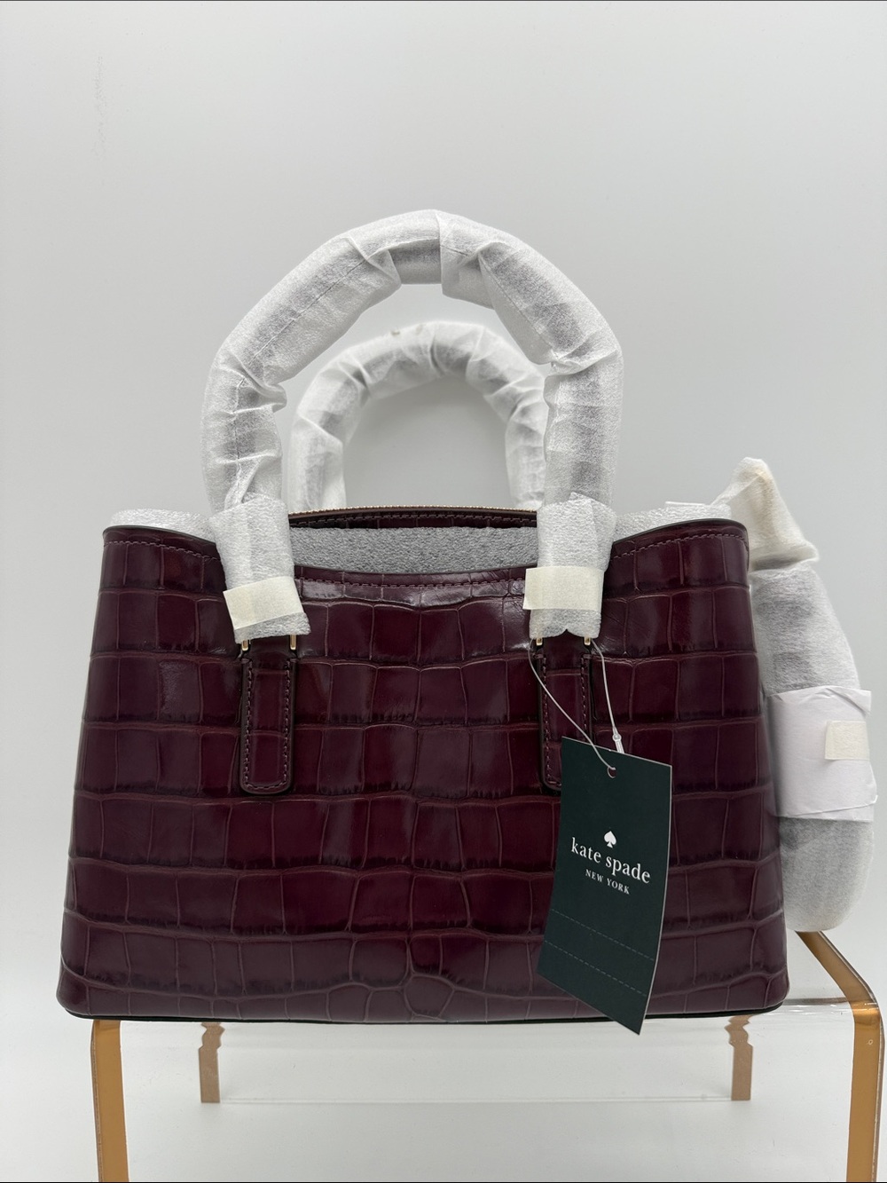Kate Spade Thompson Street Croc Embossed Small Crossbody Satchel Bag Deep Cherry